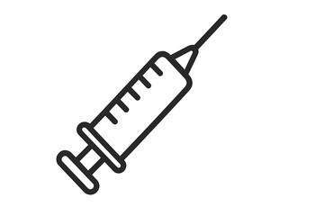 Medical syringe icon vector, injection needle illustration, healthcare symbol, vaccination concept, transparent background, cartoon style, digital health graphics for web and apps