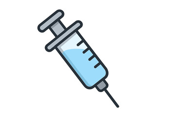 Medical syringe vector icon with blue liquid, injection needle illustration for websites, apps, healthcare design, transparent background, cartoon style, medical tool set