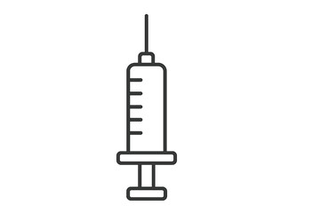 Syringe outline linear icon vector, medical injection illustration, healthcare equipment, vaccine needle symbol, clinic and hospital design element, clean transparent background, cartoon style