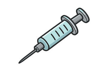 Thin syringe icon vector illustration, medical injection concept, healthcare app design, cartoon style medical needle with transparent background, vaccination and treatment symbol