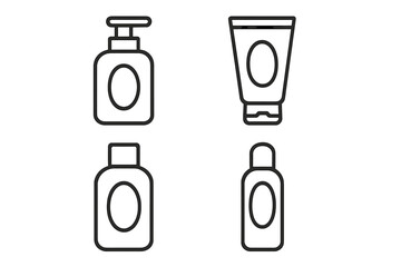 Cosmetic bottle line icon set. Skincare packaging pictogram collection. Cream tube, lotion dispenser, shampoo container outline symbols for web and graphic design. Vector.