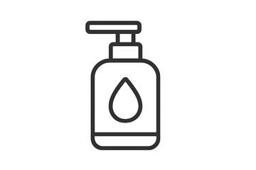 Liquid soap dispenser pump bottle icon. Lotion, gel, sanitizer container symbol. Skincare cosmetic beauty product. Hygiene, washing, cleanliness concept. Minimalist vector line art.