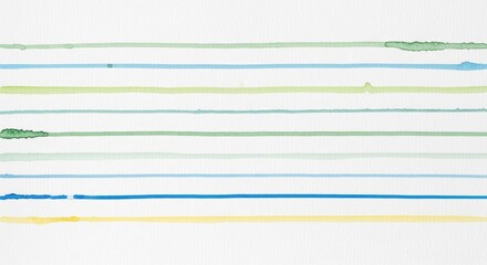 Horizontal watercolor stripes on white paper. Artistic background texture for creative design, banner, or greeting card. Abstract paint line art.