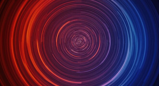 Abstract swirling concentric circles in red and blue hues.