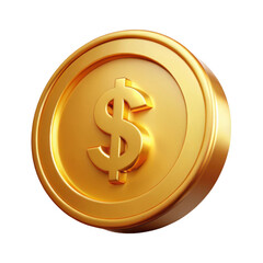 3d golden dollar coin symbol realistic high resolution render isolated on transparent background