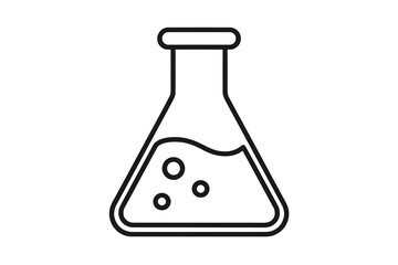 Laboratory flask outline icon for science and chemistry. Vector linear illustration of a beaker with liquid for research, experiment, and education. Simple chemical test concept.