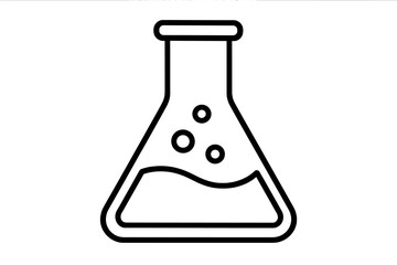 Laboratory flask line icon. Erlenmeyer flask with liquid and bubbles. Chemistry beaker for science experiment. Vector outline symbol for research, education, and biotechnology.