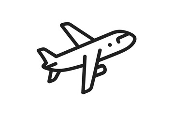 Airplane icon vector. Minimalistic outline plane illustration. Simple flight symbol for travel and transport concepts. Aviation line art for web design, apps, and logos.