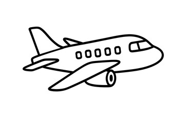Airplane outline vector. Simple plane linear icon. Commercial jet in flight for travel, transport, tourism concepts. Cartoon sketch illustration for web, app, logo design.