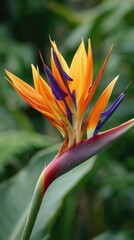 Tropical flower blooms in lush garden