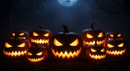 Glowing Jack-o'-Lanterns in a Spooky Halloween Setting