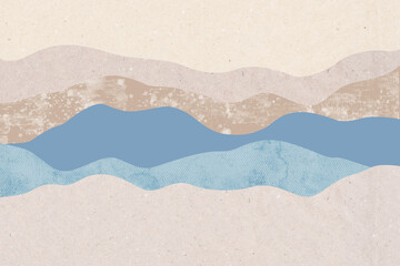 Abstract Wave Background with Paper and organic wave shapes in Neutral and Blue Tones