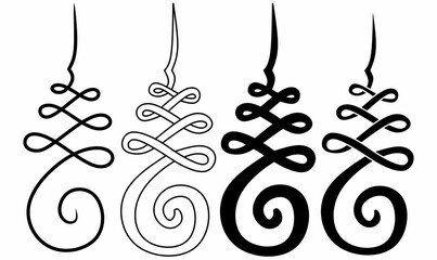 Unalome symbol vector, spiritual Buddhist and Hindu sign with spiral and line representing path to enlightenment, sacred tattoo design, meditation and mindfulness art