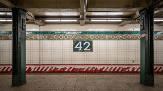 42nd Street Subway Station Platform, New York City Commute, Public Transit Urban Infrastructure