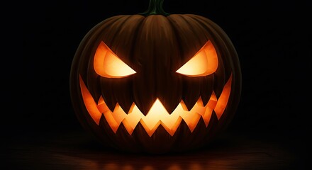 Illuminated Halloween Pumpkin with a Scary Carved Face