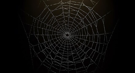 Fototapeta premium Close-up of a spider web with intricate radial patterns against a dark background
