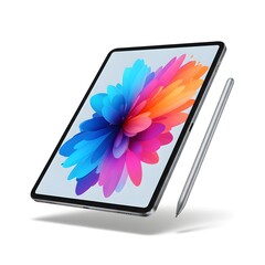 Modern tablet with stylus and vibrant abstract wallpaper