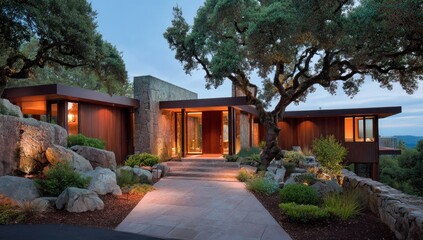 Modern Hillside Residence at Dusk