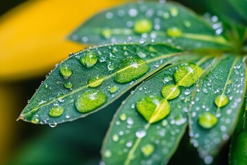 Close-up of dewy green leaves