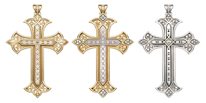Luxury Christian Crosses PNG Set &ndash; Elegant Gold, Silver, Platinum & Diamond Designs with Gemstone Inlays