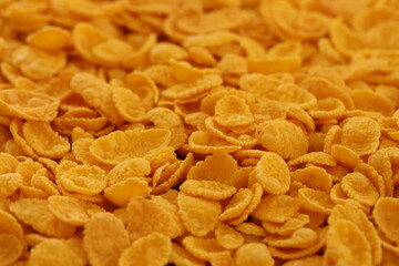 Corn flakes background and texture. Top view cornflake cereal box for breakfast