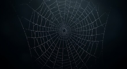 Fototapeta premium Detailed Spider Web with Dew Drops on a Dark Background