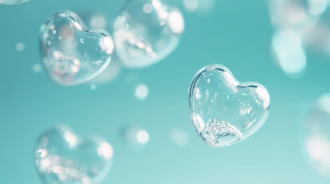 Floating Heart Bubbles: Abstract Love and Romance Concept for Valentine's Day on Light Blue