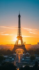 Eiffel Tower at sunrise, cityscape view
