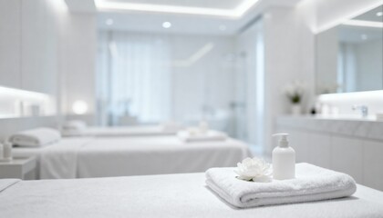 Serene Spa Treatment Room with Towels and Lotion, Perfect for Relaxation and Wellness Promotion