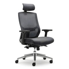 Fototapeta premium Ergonomic mesh office chair with adjustable headrest and lumbar support