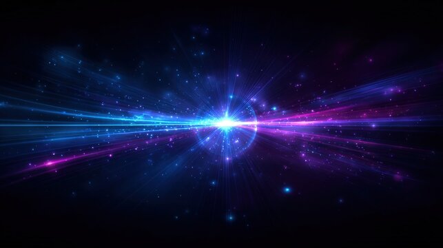 Abstract cosmic explosion with vibrant light rays and ethereal particles in a captivating display