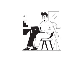 A person sits in an office chair, working on a laptop at a desk with a warm light casting a silhouette