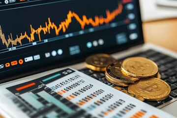 Laptop with cryptocurrency and financial charts