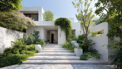 Modern White House with Lush Greenery