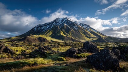 Naklejka premium Majestic Icelandic Volcano under a Cloudy Sky
