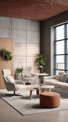 Fototapeta premium Modern living room with natural light and greenery