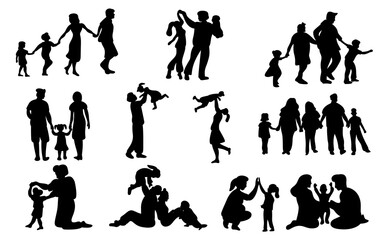 parent children happy family silhouette setaparent children happy family silhouette set
