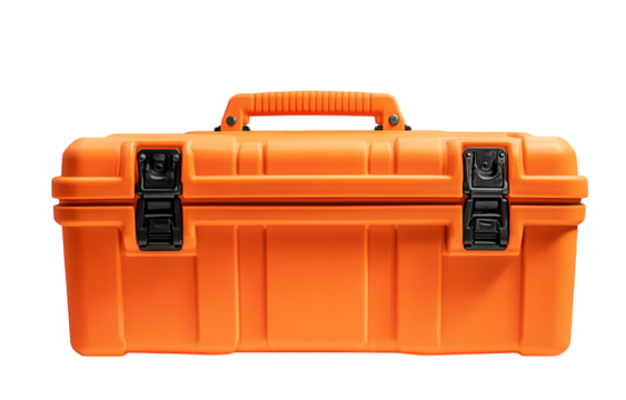 Orange toolbox with handle isolated on transparent background for tools and equipment