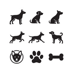 A silhouette vector set of domestic animals including dogs