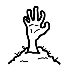 Doodle zombie hand rising from grave, naive child drawing doodle for Halloween theme, vector illustration svg and png for funy print