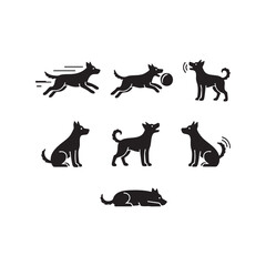 A set of black vector silhouettes of dogs