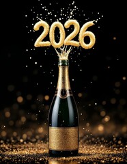 2026 New Year in champagne bottle background