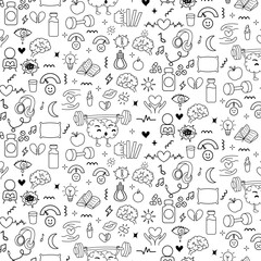 self care and mental health lifestyle doodle icon seamless pattern background