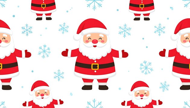 Cartoon Santa Claus pattern on white background