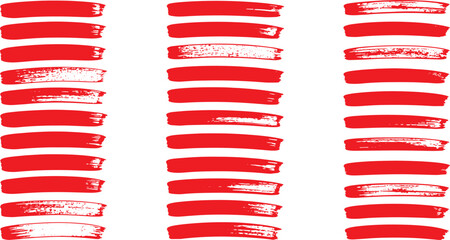 Abstract vector collection of red paint brush strokes, grunge textured lines and artistic hand-drawn stripes for a modern design element