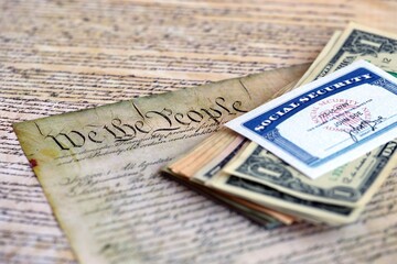 Social Security Cards Symbolizing Benefits for Elderly United States citizens and taxpayers