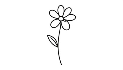 A simple, outlined illustration of a flower with five petals and a stem against a plain white background.