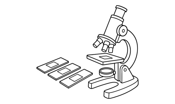 Scientific exploration illustration with microscope and slides for educational design