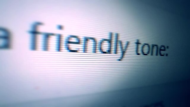 Close-up macro of a computer screen with a AI text prompt asking to translate a French paragraph into English while keeping a friendly tone