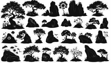 Silhouette Collection Trees, Rocks, and Plants for Design